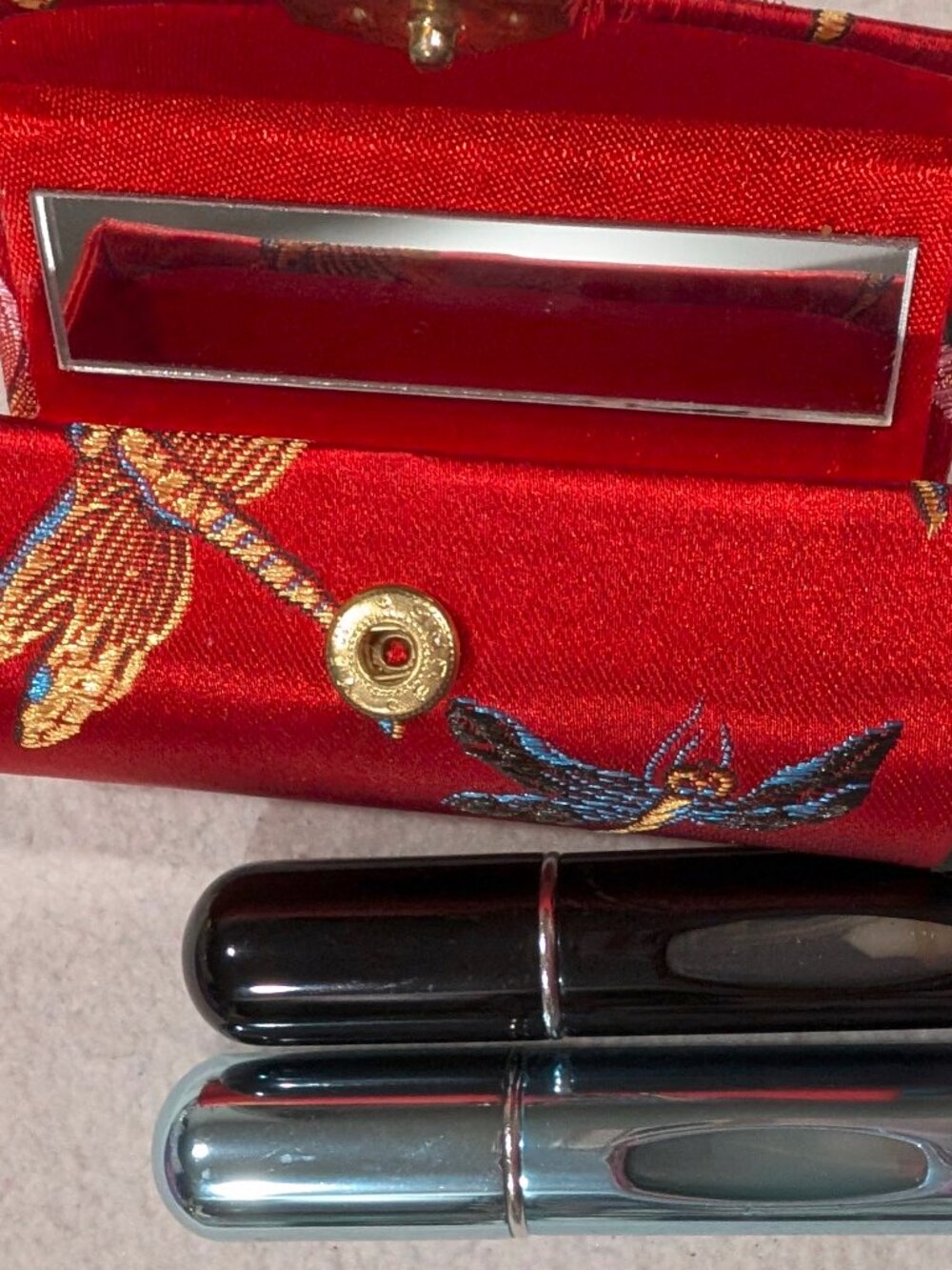 Vintage Brocade Lipstick Case Mirror + Perfume Atomizers Coquette Y2K Glam